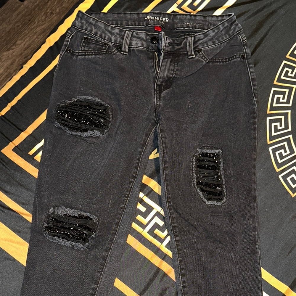 Jennifer Lopez Black Distressed Jeans